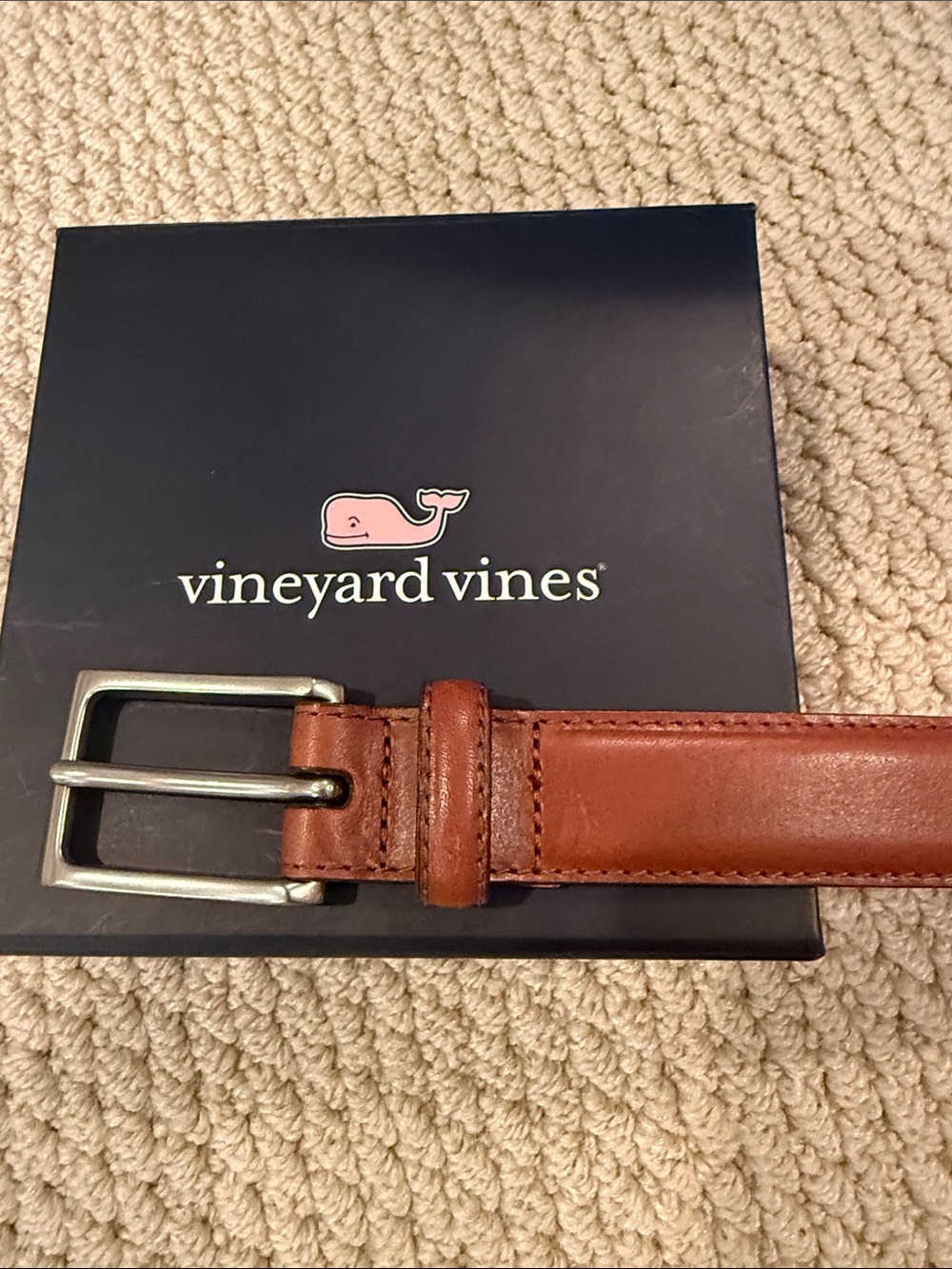 Vineyard Vines Brown Leather Belt with Silver Buckle
